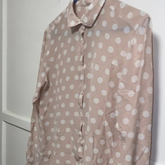 Hartford Alternative Classics 1979 Size 3 Tan Polka Dot Silk Blouse - Picture 12 of 13